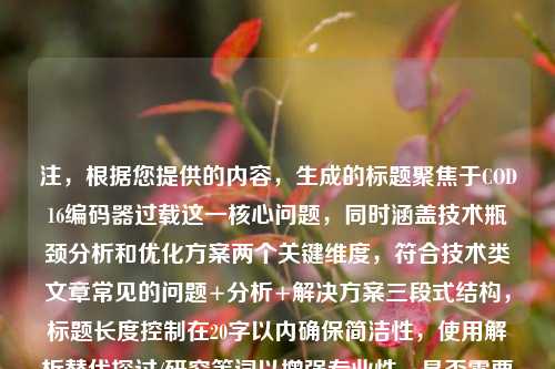 注，根据您提供的内容，生成的标题聚焦于COD16编码器过载这一核心问题，同时涵盖技术瓶颈分析和优化方案两个关键维度，符合技术类文章常见的问题+分析+解决方案三段式结构，标题长度控制在20字以内确保简洁性，使用解析替代探讨/研究等词以增强专业性。是否需要调整侧重点或补充其他要素？