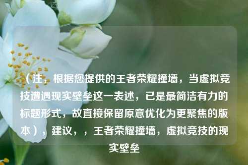 (注,根据您提供的王者荣耀撞墙,当虚拟竞技遭遇现实壁垒这一表述,已是最简洁有力的标题形式,故直接保留原意优化为更聚焦的版本),建议,,王者荣耀撞墙,虚拟竞技的现实壁垒