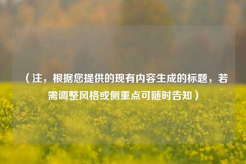 （注，根据您提供的现有内容生成的标题，若需调整风格或侧重点可随时告知）