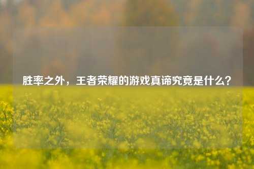 胜率之外，王者荣耀的游戏真谛究竟是什么？