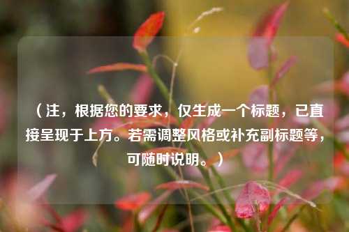 （注，根据您的要求，仅生成一个标题，已直接呈现于上方。若需调整风格或补充副标题等，可随时说明。）