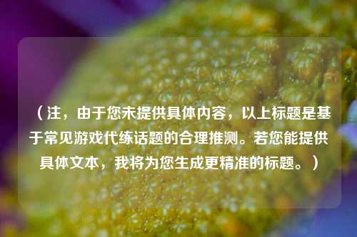 （注，由于您未提供具体内容，以上标题是基于常见游戏代练话题的合理推测。若您能提供具体文本，我将为您生成更精准的标题。）