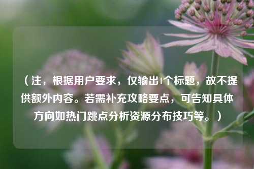 (注,根据用户要求,仅输出1个标题,故不提供额外内容。若需补充攻略要点,可告知具体方向如热门跳点分析资源分布技巧等。)