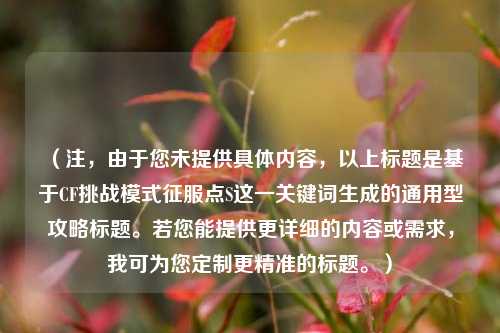 （注，由于您未提供具体内容，以上标题是基于CF挑战模式征服点S这一关键词生成的通用型攻略标题。若您能提供更详细的内容或需求，我可为您定制更精准的标题。）