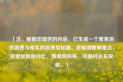 (注,根据您提供的内容,已生成一个聚焦游戏消费与现实的反思型标题。若需调整侧重点,如增加数据对比、情感倾向等,可随时补充说明。)