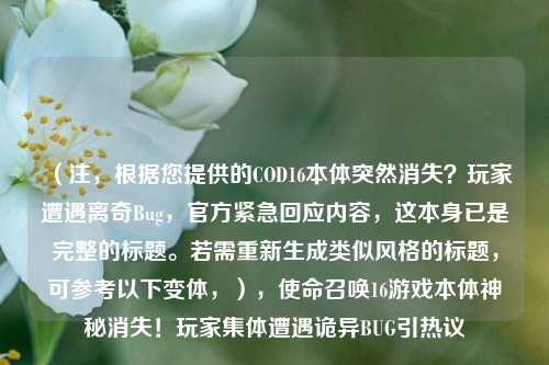 (注,根据您提供的COD16本体突然消失?玩家遭遇离奇Bug,官方紧急回应内容,这本身已是完整的标题。若需重新生成类似风格的标题,可参考以下变体,),使命召唤16游戏本体神秘消失!玩家集体遭遇诡异BUG引热议