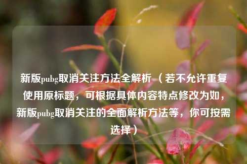 新版pubg取消关注 *** 全解析 （若不允许重复使用原标题，可根据具体内容特点修改为如，新版pubg取消关注的全面解析 *** 等，你可按需选择）