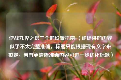 逆战九界之塔三个的设置指南 （你提供的内容似乎不太完整准确，标题只能根据现有文字来拟定，若有更清晰准确内容可进一步优化标题）