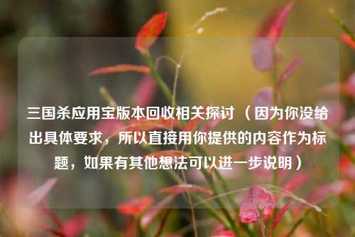 三国杀应用宝版本回收相关探讨 （因为你没给出具体要求，所以直接用你提供的内容作为标题，如果有其他想法可以进一步说明）