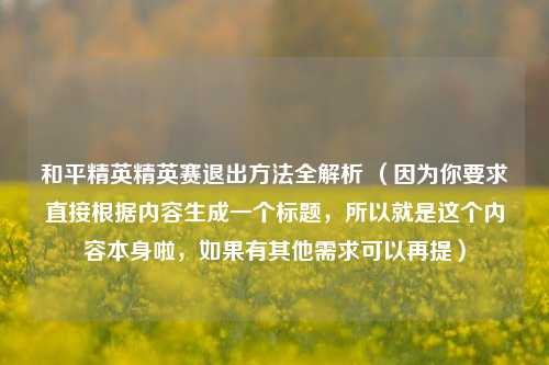 和平精英精英赛退出 *** 全解析 （因为你要求直接根据内容生成一个标题，所以就是这个内容本身啦，如果有其他需求可以再提）