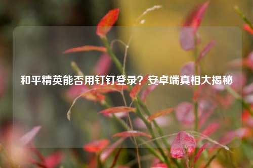 和平精英能否用钉钉登录?安卓端真相大揭秘