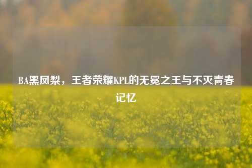 BA黑凤梨,王者荣耀KPL的无冕之王与不灭青春记忆