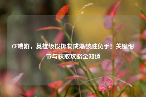 CF端游,英雄级投掷物成爆破胜负手!关键细节与获取攻略全知道