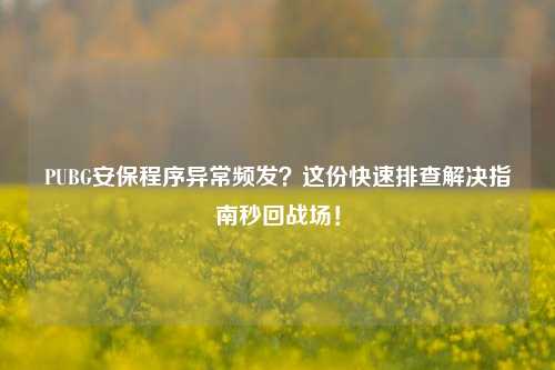 PUBG安保程序异常频发?这份快速排查解决指南秒回战场!