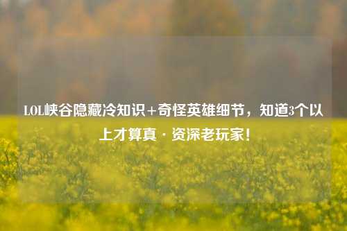 LOL峡谷隐藏冷知识+奇怪英雄细节,知道3个以上才算真·资深老玩家!