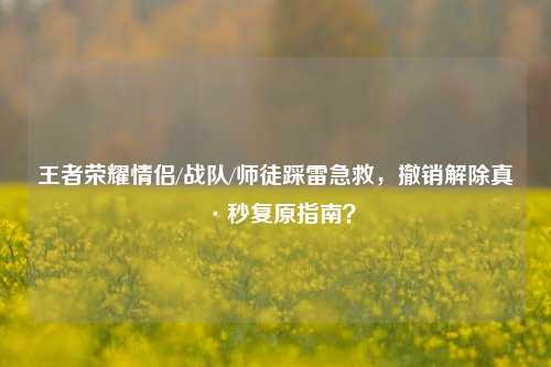 王者荣耀情侣/战队/师徒踩雷急救,撤销解除真·秒复原指南?