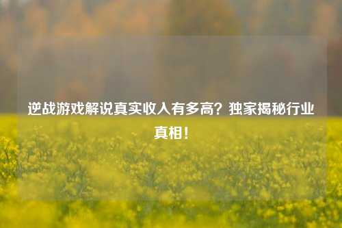 逆战游戏解说真实收入有多高?独家揭秘行业真相!