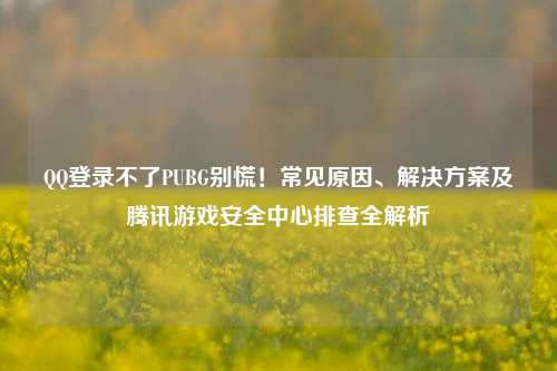      登录不了PUBG别慌！常见原因、解决方案及腾讯游戏安全中心排查全解析